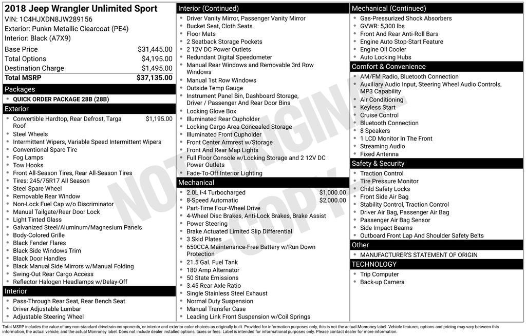 2018 Jeep Wrangler Unlimited Sport 4x4