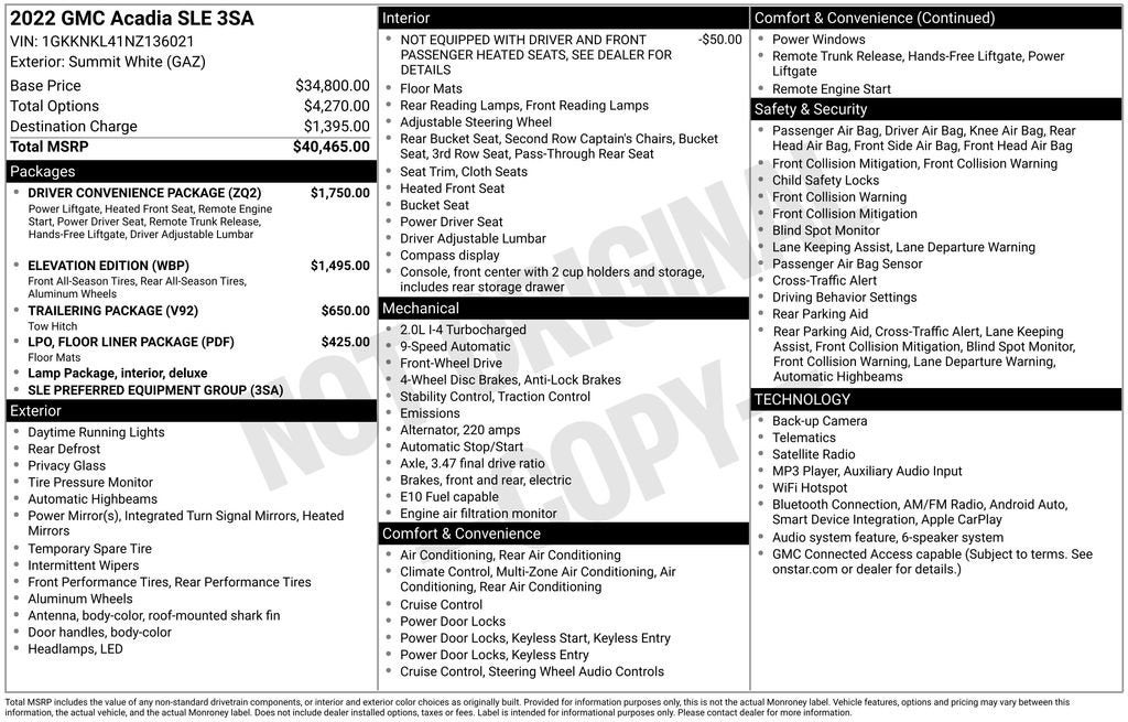 2022 GMC Acadia SLE
