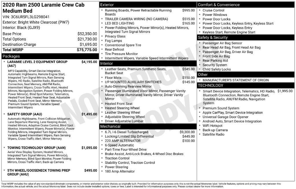 2020 RAM 2500 Laramie Crew Cab 4x4 6'4" Box