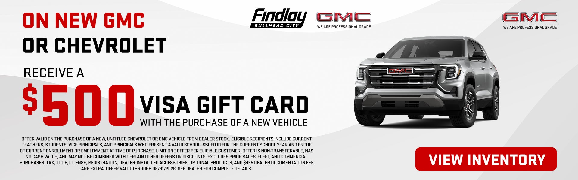 $500 GICT CARD ON NEW CHEVY OR GMC